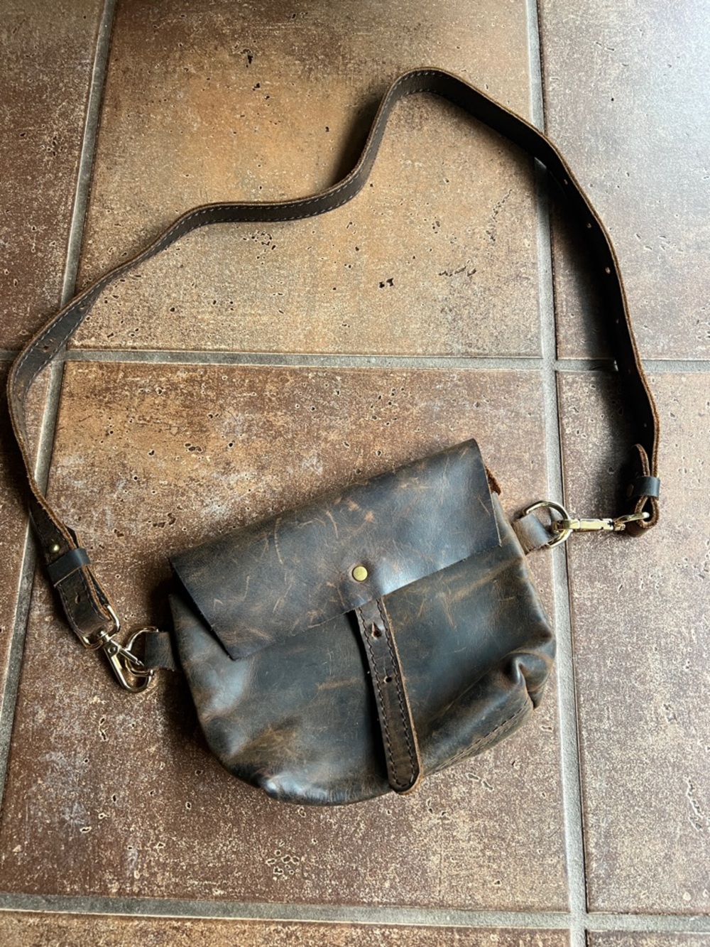 Distressed Brown Leather Crossbody Bag